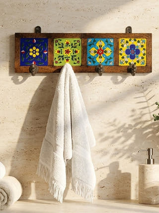 Khoonti - The Wooden And Blue Pottery Wall Hook Board