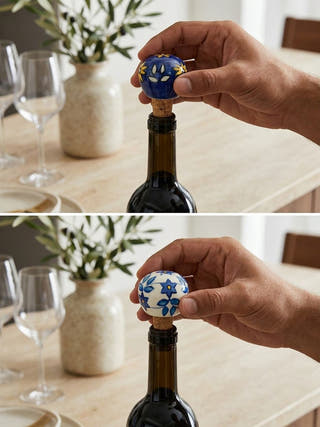 The Midnight Bloom Blue Pottery Cork Bottle Cap | Set Of 2