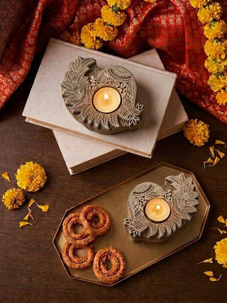 Ojas Blue Pottery Tealight Holder | Set of 3