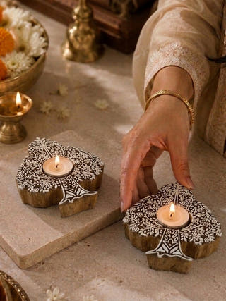 Tarni  Blue Pottery Tealight Holder | Set of 3