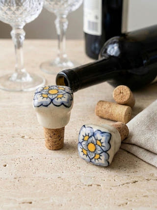 The Shiraz Blue Pottery Cork Bottle Cap | Set Of 2