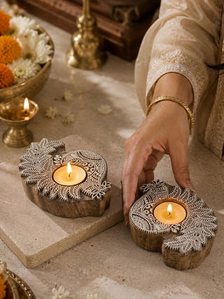 Ojas Blue Pottery Tealight Holder | Set of 3