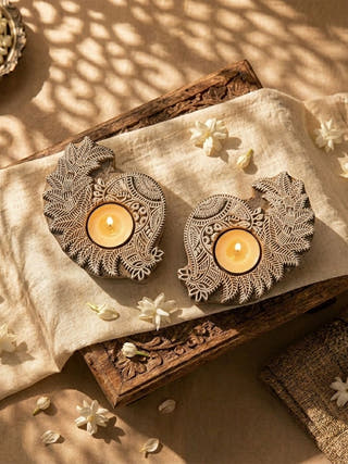 Ojas Blue Pottery Tealight Holder | Set of 3