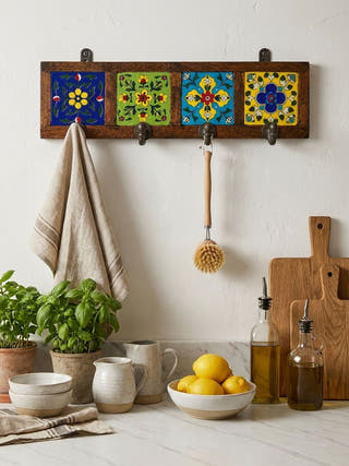 Khoonti - The Wooden And Blue Pottery Wall Hook Board