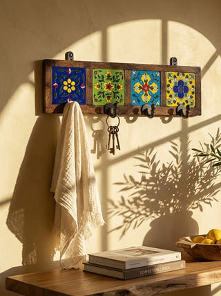 Khoonti - The Wooden And Blue Pottery Wall Hook Board