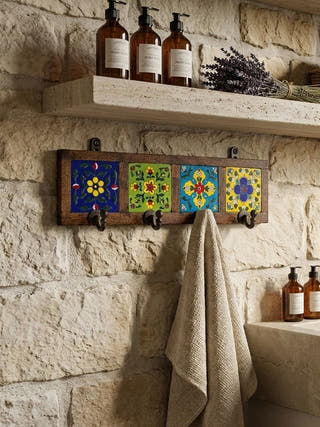 Khoonti - The Wooden And Blue Pottery Wall Hook Board