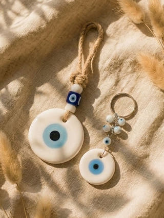 Evil Eye Gift | Set Of White Charm And Keychain