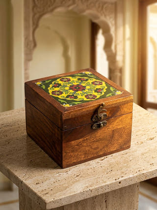Smriti Wooden Blue Pottery Heirloom Box