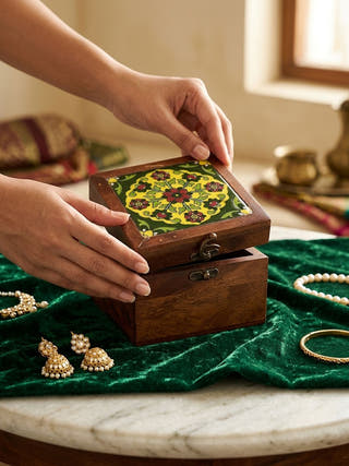 Smriti Wooden Blue Pottery Heirloom Box