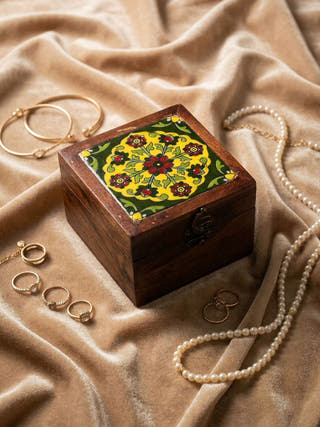 Smriti Wooden Blue Pottery Heirloom Box
