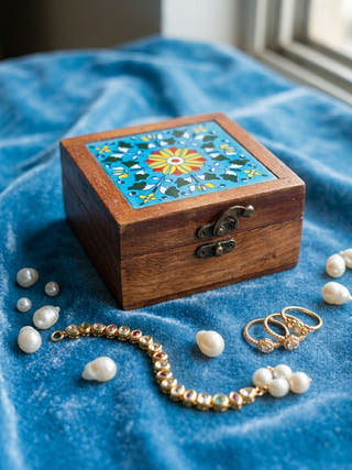 Ratna Wooden Blue Pottery Heirloom Box