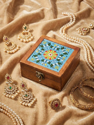 Ratna Wooden Blue Pottery Heirloom Box