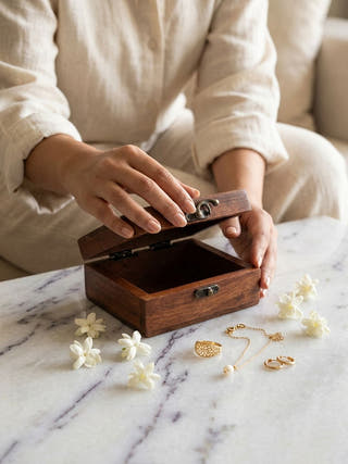 Ratna Wooden Blue Pottery Heirloom Box