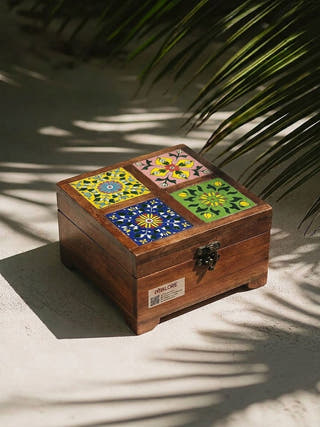 Nidhi Wooden Blue Pottery Heirloom Box