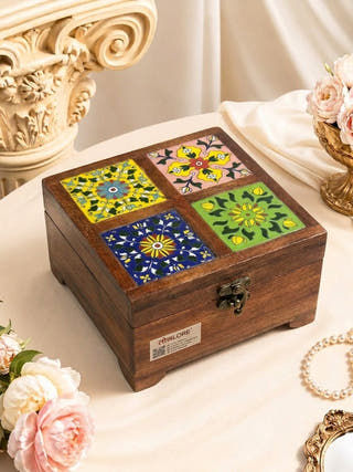 Nidhi Wooden Blue Pottery Heirloom Box