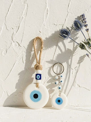 Evil Eye Gift | Set Of White Charm And Keychain