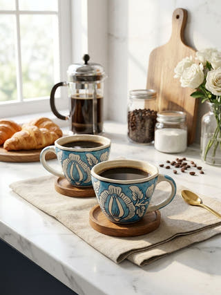 Neel Vatika Handcrafted Blue Pottery  Mug | Set Of 2