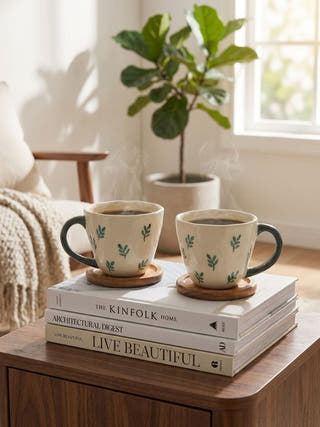 Botanique Handcrafted Blue Pottery  Mug | Set Of 2