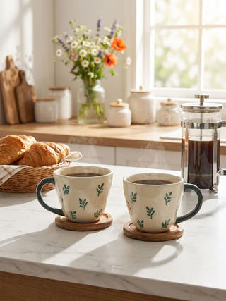 Botanique Handcrafted Blue Pottery  Mug | Set Of 2