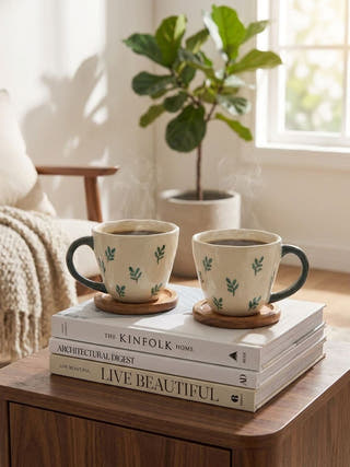Botanique Handcrafted Blue Pottery  Mug | Set Of 2