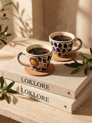 Rang Vatika Handcrafted Blue Pottery Mug | Set Of 2