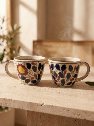 Rang Vatika Handcrafted Blue Pottery Mug | Set Of 2
