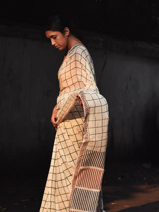 Geometry Check Saree SoulWeaves