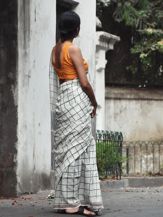 Geometry Check Saree SoulWeaves