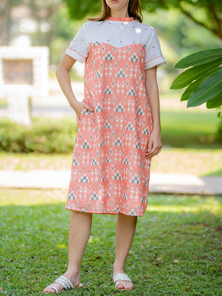 Peach Handwoven tribal Ikat Dress Krushnachuda