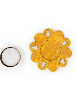 Marigold Handcrafted Bamboo Tea light Holder - Set of 2