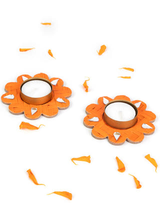 Marigold Handcrafted Bamboo Tea light Holder - Set of 2