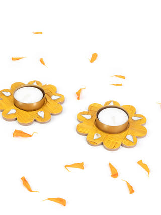 Marigold Handcrafted Bamboo Tea light Holder - Set of 2