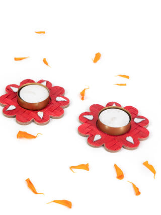 Marigold Handcrafted Bamboo Tea light Holder - Set of 2
