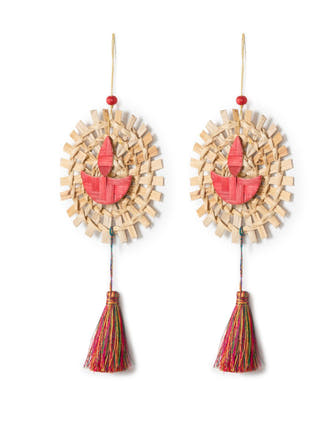 Mandala Diya Handcrafted Banana & Bamboo Hanging - Set of 2