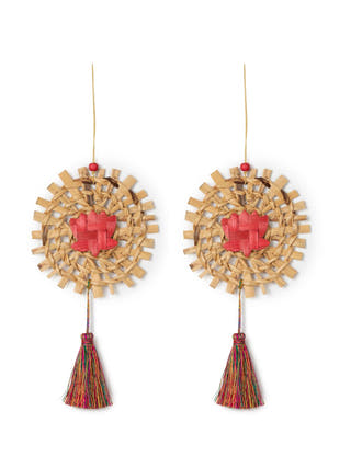 Mandala Lotus Handcrafted Banana & Bamboo Hanging - Set of 2