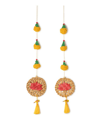 Marigold Lotus Handcrafted Banana & Bamboo Hanging - Set of 2