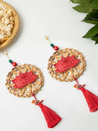 Chakra Lotus Handcrafted Banana & Bamboo Hanging - Set of 2