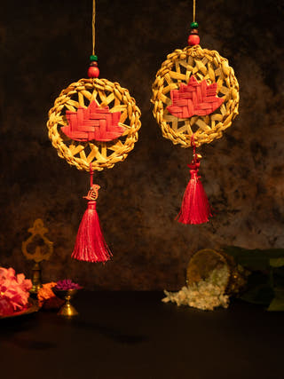 Chakra Lotus Handcrafted Banana & Bamboo Hanging - Set of 2