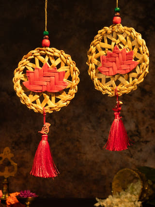 Chakra Lotus Handcrafted Banana Hanging - Set of 2