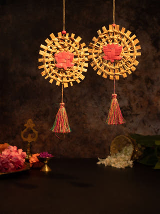 Mandala Lotus Handcrafted Banana & Bamboo Hanging - Set of 2