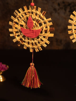 Mandala Diya Handcrafted Bamboo Hanging - Set of 2