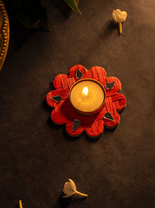 Marigold Handcrafted Bamboo Tea light Holder - Set of 2