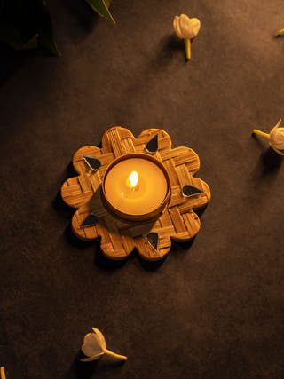 Marigold Handcrafted Bamboo Tea light Holder - Set of 5