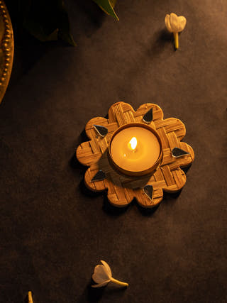 Marigold Handcrafted Bamboo Tea light Holder - Set of 2