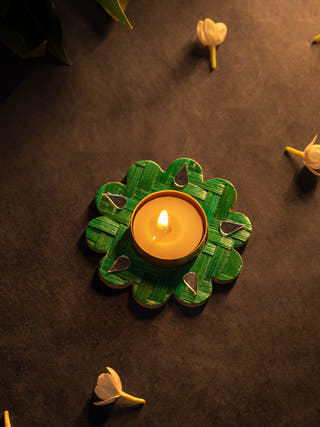 Marigold Handcrafted Bamboo Tea light Holder - Set of 2