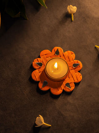 Marigold Handcrafted Bamboo Tea light Holder - Set of 2