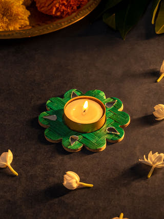 Marigold Handcrafted Bamboo Tea light Holder - Set of 2