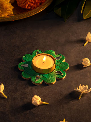 Marigold Handcrafted Bamboo Tea light Holder - Set of 5