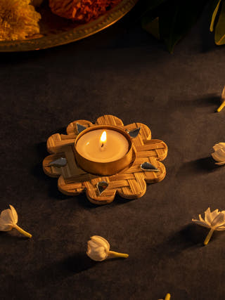 Marigold Handcrafted Bamboo Tea light Holder - Set of 5