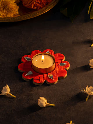 Marigold Handcrafted Bamboo Tea light Holder - Set of 5